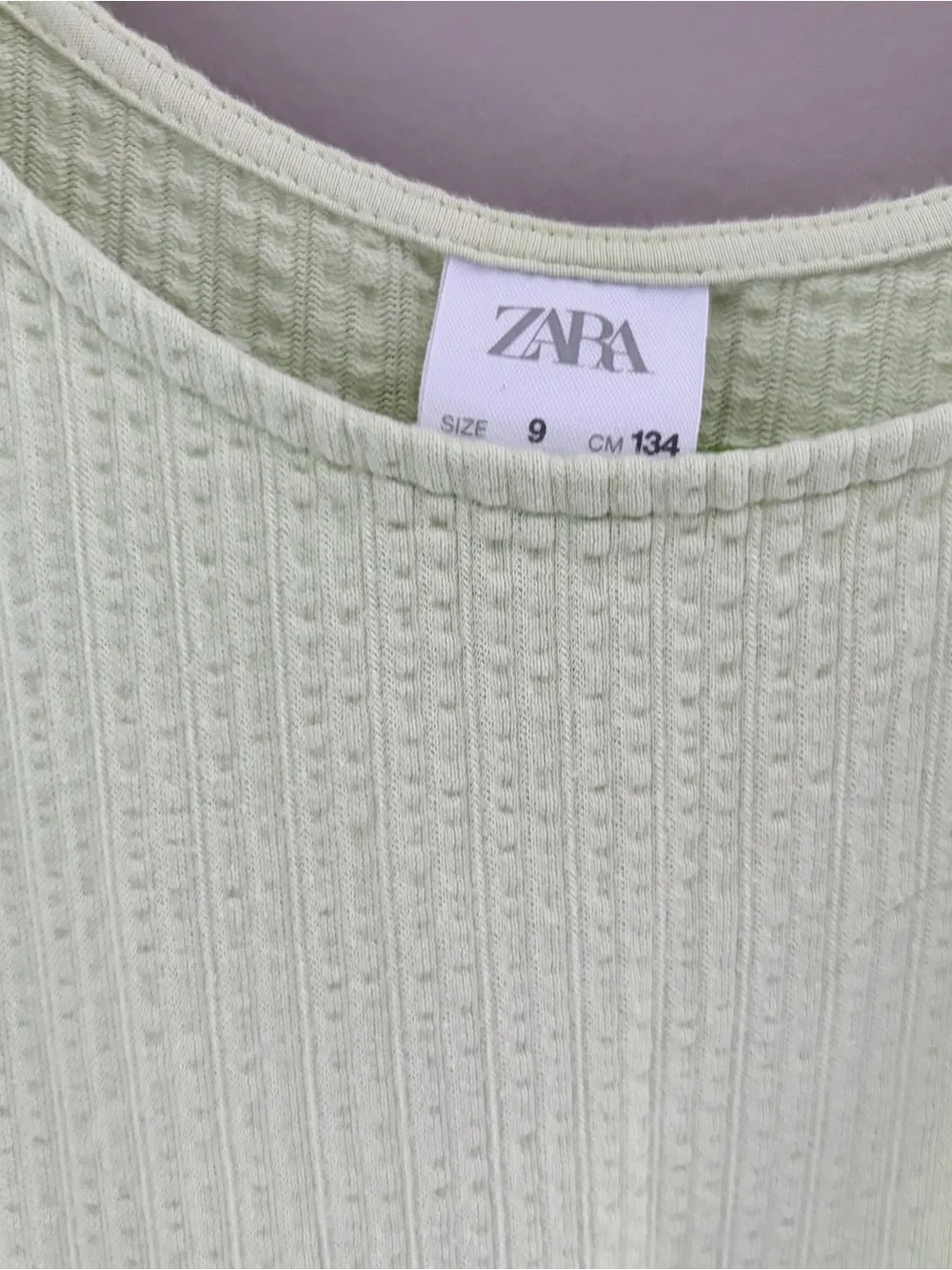 Zara Girls Puff Sleeve Textured Tiered Dress Light Green Size 9/134